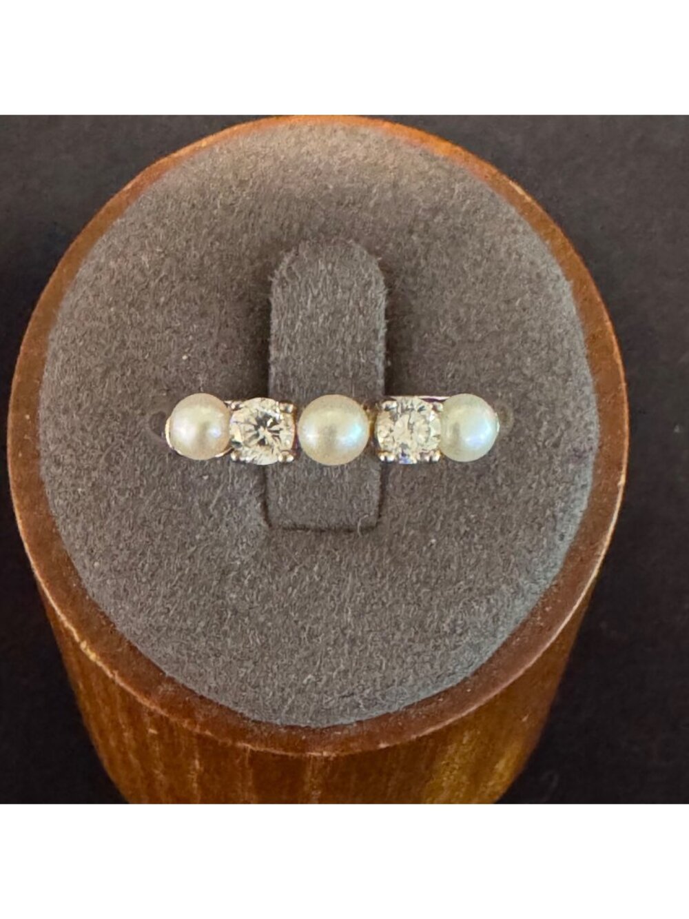 VTG Sterling Silver 925 Pearl & Cubic Zirconia Prong Set Ring Size 10.75